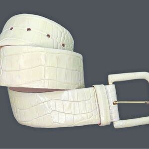 W. Kleinberg Cream Croc-Embossed Leather Belt Size S/M